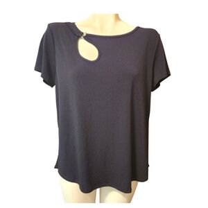 🌼3 for $15🦋 AVA JAMES Keyhole Shoulder Silver Ring‎ Dressy TopTop Black Large